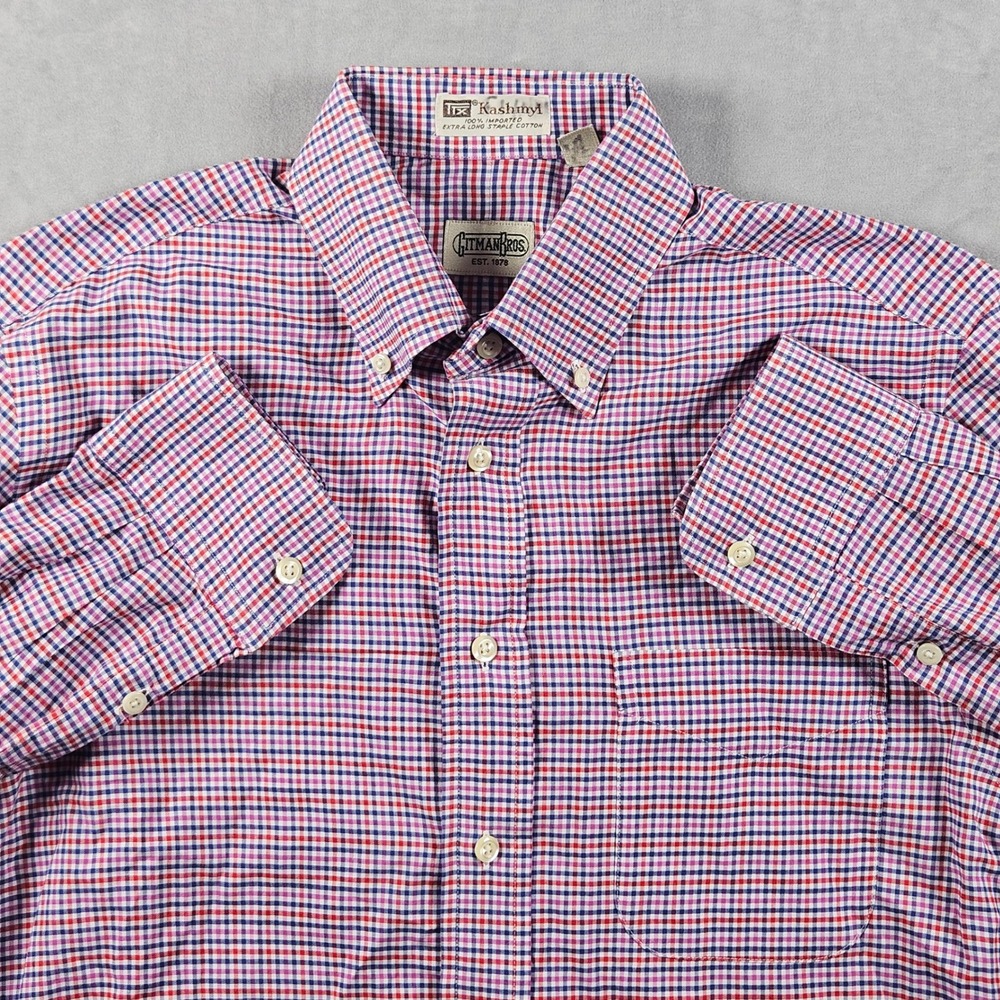 Vintage Gitman Bros Shirt Mens Medium Red Blue Gingham Kashmyl Button Down